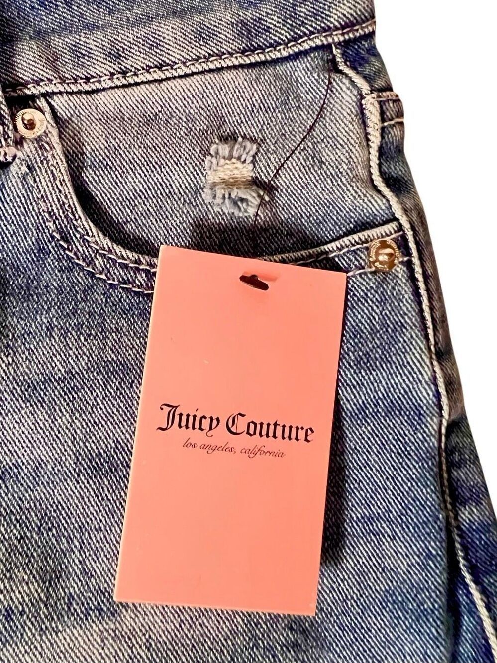 Juicy Western Short With Juicy in Pink Script Across Backside Medium Wash 8 NWT - Picture 4 of 16